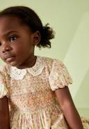 Girls Next Lace Collar Shirred Cotton Dress (3mths-8yrs) - Pink