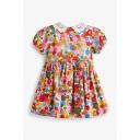 Girls Next Printed Lace Collar Shirred Cotton Dress (3mths-8yrs) - Red