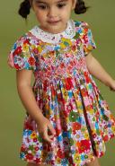 Girls Next Printed Lace Collar Shirred Cotton Dress (3mths-8yrs) - Red