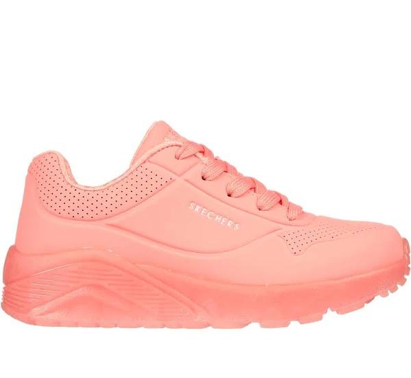 Girls Skechers Uno Ice Coral Comfy Kids Running Shoe