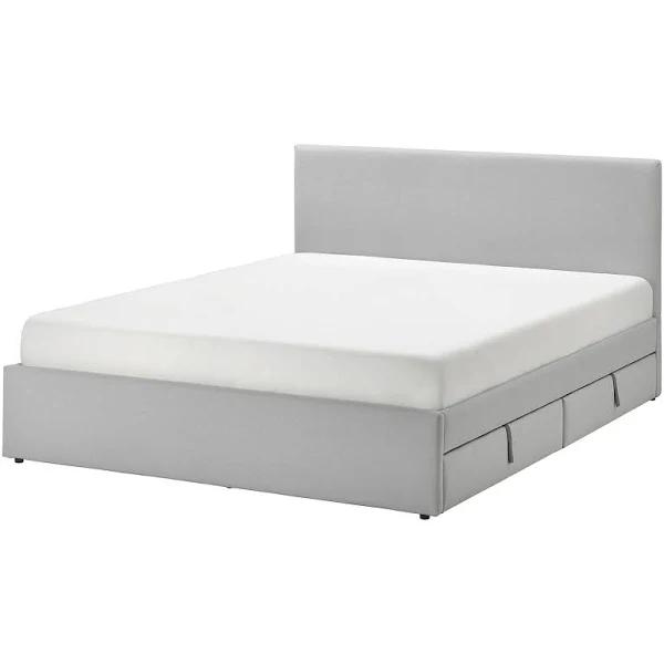GLADSTAD Upholstered Bed, 2 Storage Boxes, Kabusa Light Grey