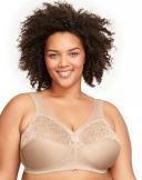 Glamorise Women's Bra Nude Beige Size 44F Full Coverage Floral Lace