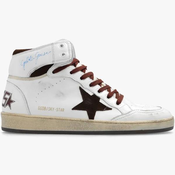 Golden Goose White & Brown Sky-Star Sneakers