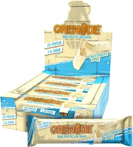Grenade High Protein, Low Sugar Bar - White Chocolate Cookie, 12 x 60 G