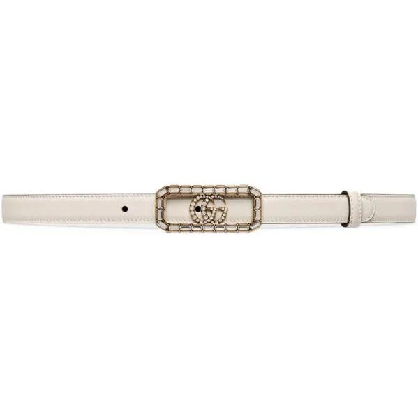 Gucci Crystal-embellished Leather Belt - White