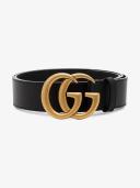 Gucci | Men 40mm GG Gold Buckle Leather Belt Black/Gold 85