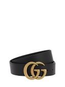 Gucci | Men 40mm GG Gold Buckle Leather Belt Black/Gold 85