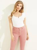 Guess Essential Short Sleeve Karlee Jewel Button Henley in Green M
