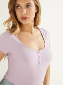 Guess Essential Short Sleeve Karlee Jewel Button Henley in Green M