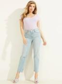 Guess Essential Short Sleeve Karlee Jewel Button Henley in Green M