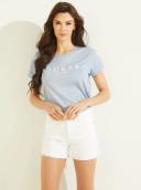 Guess Women's Eco Blue 1981 Rolled Cuff Logo T-Shirt Size: Medium