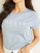 Guess Women's Eco Blue 1981 Rolled Cuff Logo T-Shirt Size: Medium
