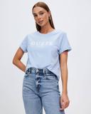 Guess Women's Eco Blue 1981 Rolled Cuff Logo T-Shirt Size: Small
