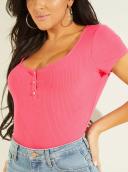 Guess Women's Eco Fuchsia Karlee Jewel Henley T-Shirt Size: XS