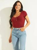 Guess Women's Eco Red Karlee Jewel Henley T-Shirt Size: Medium