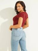 Guess Women's Eco Red Karlee Jewel Henley T-Shirt Size: Medium