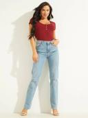 Guess Women's Eco Red Karlee Jewel Henley T-Shirt Size: Medium
