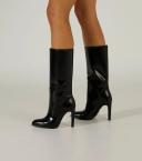 Hadley Black Hi Shine Calf Boots | Heels | Tony Bianco Black Hi Shine / 5.5