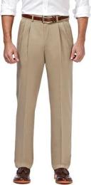 Haggar Men's Premium No Iron Classic Fit Expandable Waist Pleat Front Pant