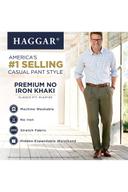 Haggar Men's Premium No Iron Classic Fit Expandable Waist Pleat Front Pant
