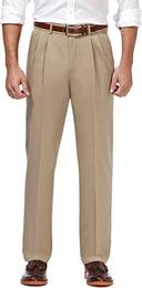 Haggar Men's Premium No Iron Classic Fit Expandable Waist Pleat Front Pant