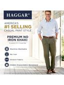 Haggar Men's Premium No Iron Classic Fit Expandable Waist Pleat Front Pant