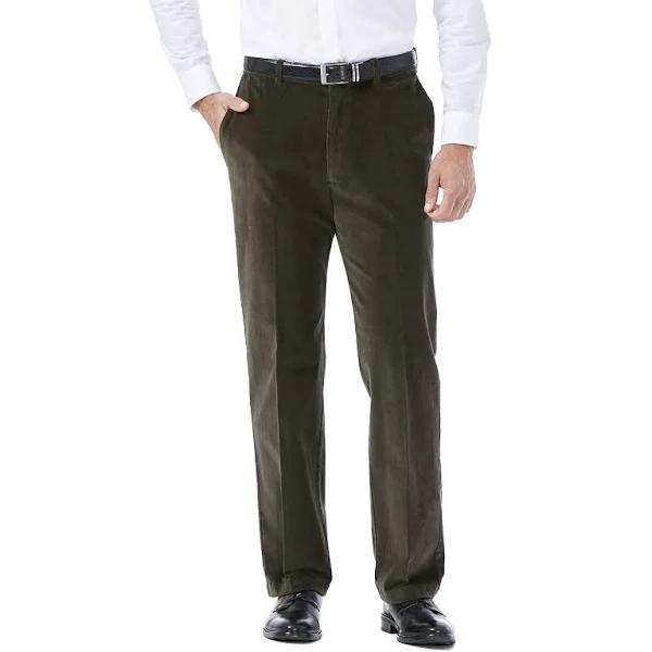Haggar Men's Stretch Corduroy Expandable Waist Classic Fit Flat Front