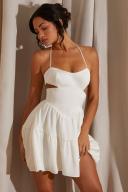Halter Neck Cut Out Mini Dress in White, 14