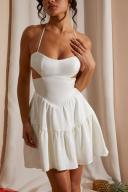 Halter Neck Cut Out Mini Dress in White, 14