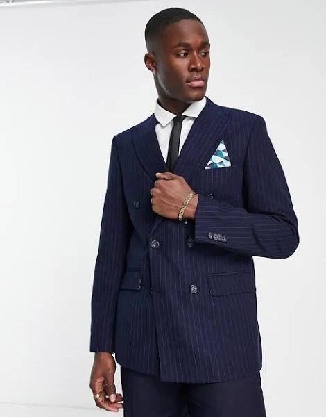 Harry Brown double breasted suit jacket in pinstripe blue - ASOS Outlet