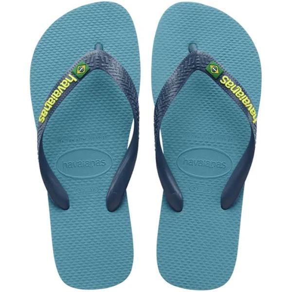 Havaianas Brasil Logo Flip Flops Blue Green - 37-38