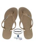 Havaianas Slim Logo Metallic Flip Flops - Rose Gold