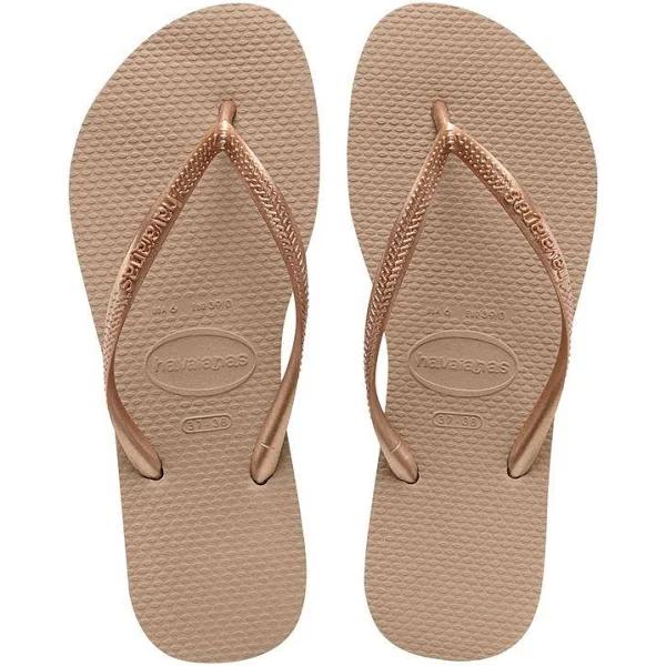 Havaianas Slim Logo Metallic Flip Flops - Rose Gold