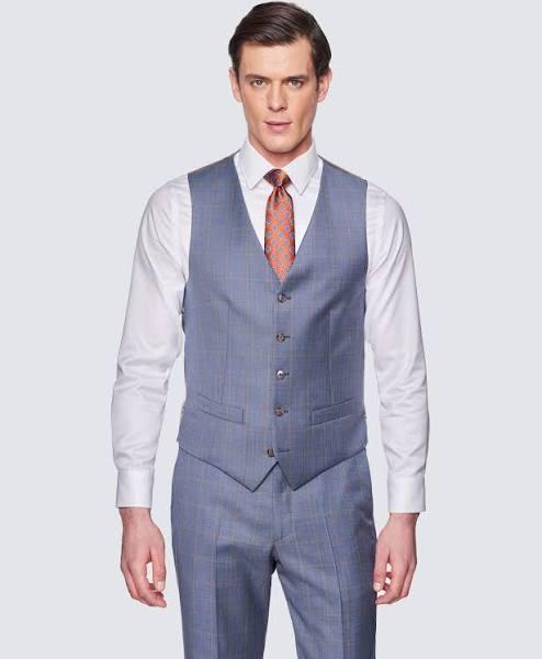 Hawes & Curtis Men's Blue & Brown Shaded Check Tailored Fit Waistcoat