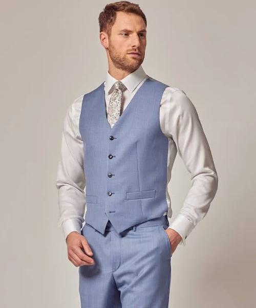 Hawes & Curtis Men’s Light Blue Tailored Fit Sharkskin Italian Waistcoat - 1913 Collection