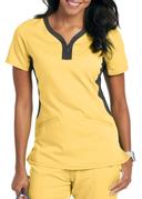 Healing Hands Scrubs Purple Label Stretch Jessi Top - L - Canary w/ Pewter