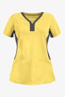 Healing Hands Scrubs Purple Label Stretch Jessi Top - L - Canary w/ Pewter