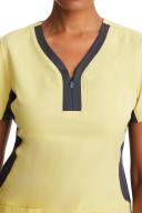 Healing Hands Scrubs Purple Label Stretch Jessi Top - L - Canary w/ Pewter