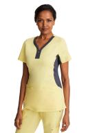 Healing Hands Scrubs Purple Label Stretch Jessi Top - L - Canary w/ Pewter