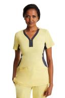 Healing Hands Scrubs Purple Label Stretch Jessi Top - L - Canary w/ Pewter