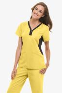 Healing Hands Scrubs Purple Label Stretch Jessi Top - L - Canary w/ Pewter