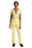 Healing Hands Scrubs Purple Label Stretch Jessi Top - L - Canary w/ Pewter