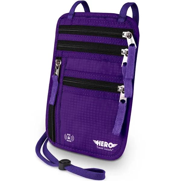 Hero Neck Wallet – RFID Blocking Passport Holder – Easy to Conceal Travel Pouch, Purple