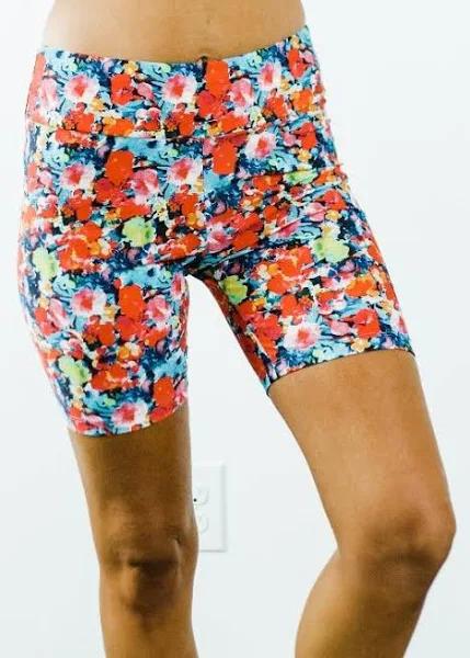 High Waisted Mid-Thigh Swim Shorts UPF 50+ | Aloha Flowers | by Calypsa |