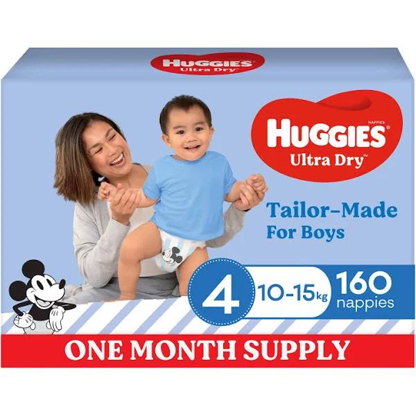 Huggies Ultra Dry Nappies Boy Size 4 (10-15kg)1 Month Supply 160 Count