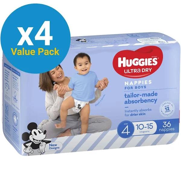 Huggies Ultra Dry Toddler Boy Nappies Value Box - Size 4 (144)