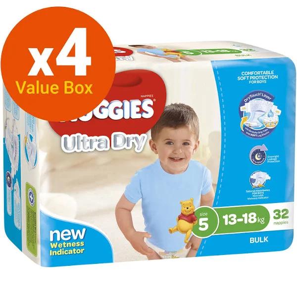 Huggies Ultra Dry Walker Boy Nappies Value Box - Size 5 (128)