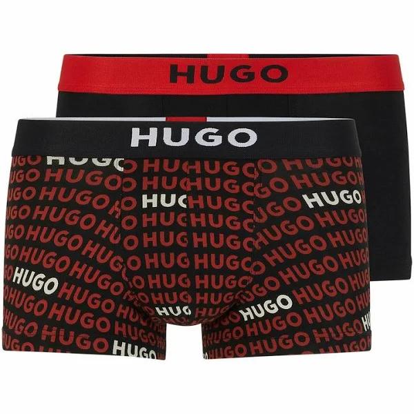 Hugo Two-Pack of Stretch-Cotton Trunks with Logo waistbands, Men, Size: XS, Light Red