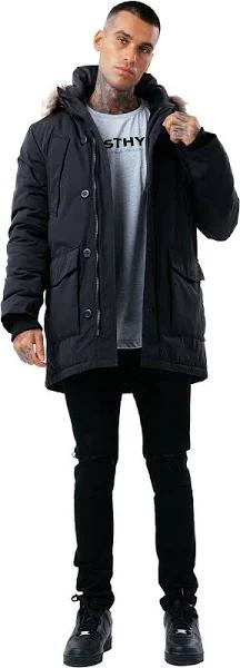 Hype Mens Luxe Longline Parka Black XXL Mixed Mens Parka