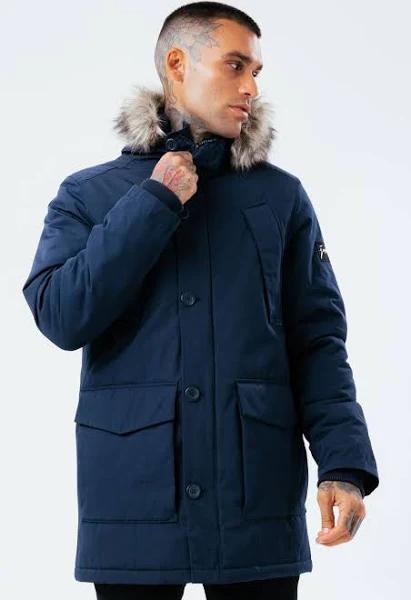 Hype Mens Luxe Longline Parka Navy XXL